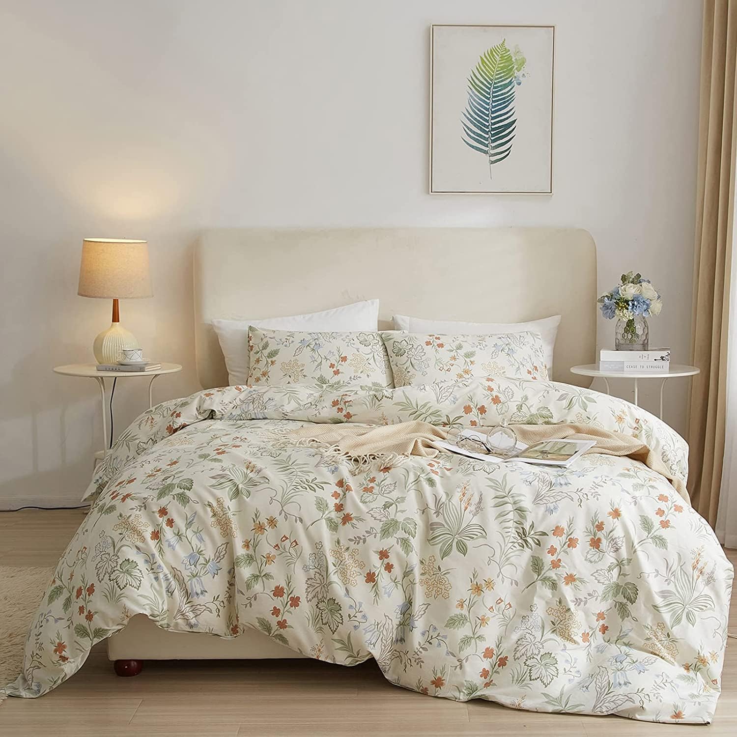 Chic Floral Duvet Cover Twin XL Cotton Botanical Floral Bedding Sets Vintage Style Aesthetic Floral Comforter Cover Garden Flowe