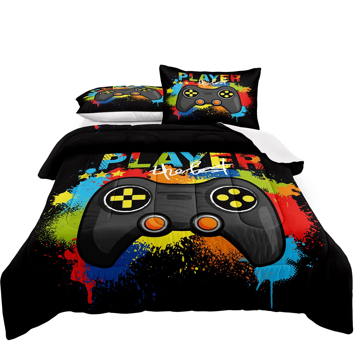 lris Bedding Gaming Comforter Set Full Size for Boys Kids Game Room Decor Video Game Gamer Comforter Teens Bedroom Gamepad Beddi