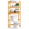 SONGMICS Over The Toilet Storage, 3-Tier Bamboo Over Toilet Bathroom Organizer with Adjustable Shelf, Fit Most Toilets, Space-Sa