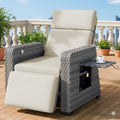 Restland Outdoor Recliner Chair Adjustable Wicker Patio Reclining Chair with Flip Table Extended Lounge Chair & Thick Cushion fo