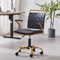 CAROCC Modern Leather Desk Chiar Gold and Black Office Chair Cute Desk Chiar Mid Back Conference Chairs with Wheels and Arms Com