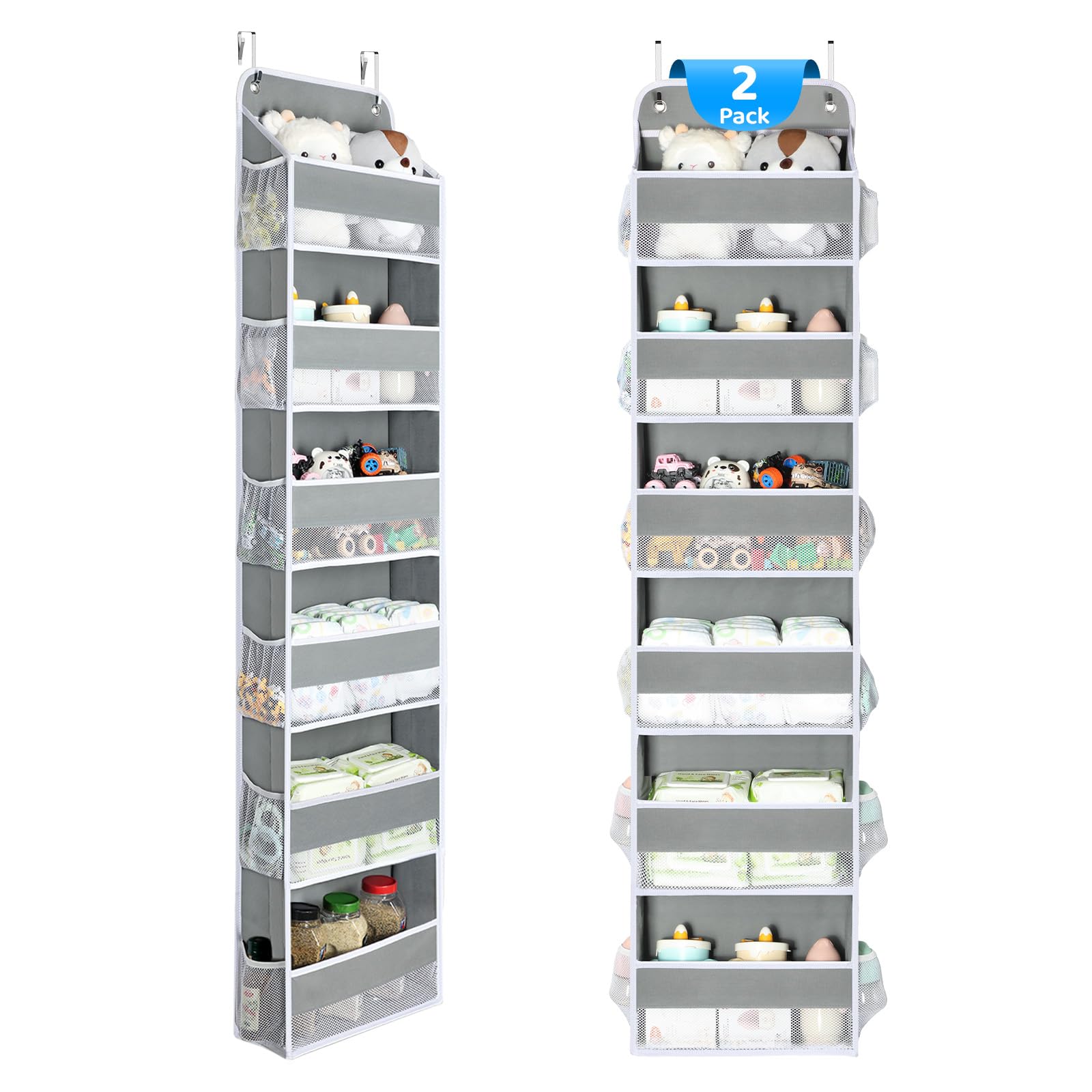 Yecaye 2 Pack Over The Door Organizer, 6-Tier Closet Door Hanging Organizer with 12 Mesh Pockets, Bathroom Organizers and Storag