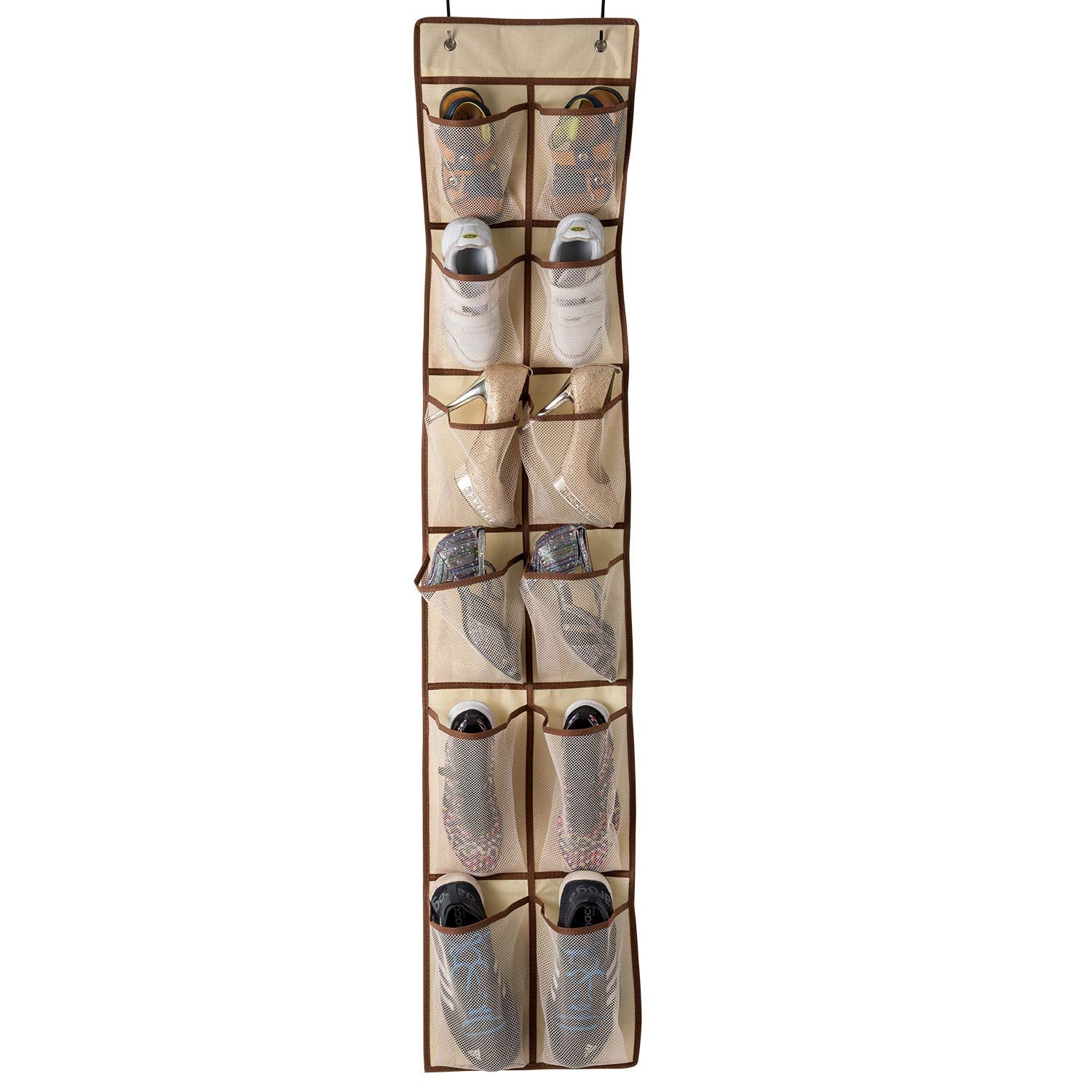 KEEPJOY Over The Door Shoe Organizer,Hanging Shoe Organizer 12 Mesh Pockets Shoe Organizer for Closet,Works Well for Men and Wom