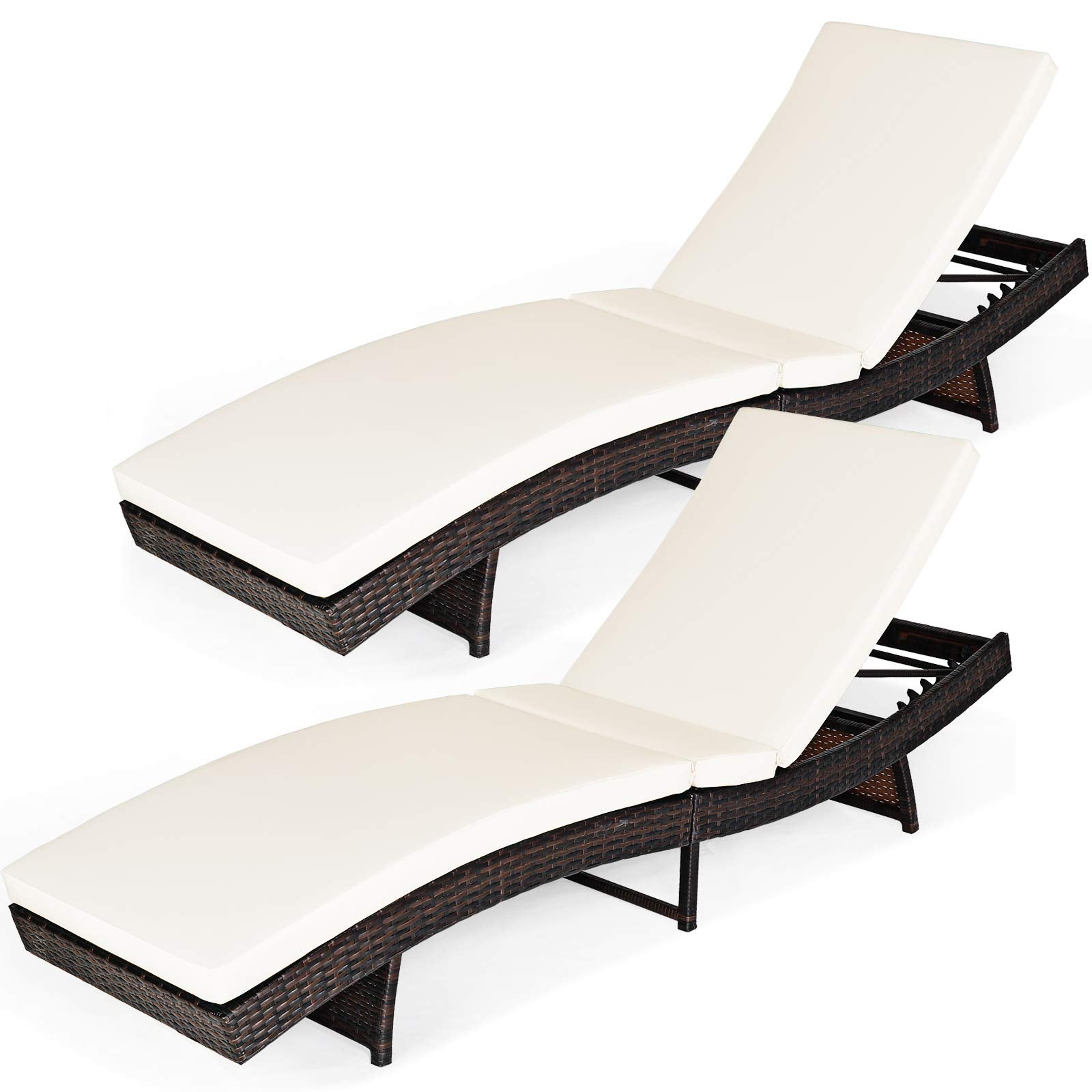 Tangkula Outdoor Chaise Lounger, Rattan Patio Lounge Chair with Removable Thick Cushion, 5 Adjustable Levels, Leisure Reclining 