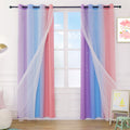 Anjee Curtains for Girls 2 in 1 Double Layer Cutout Star Light Blocking Ombre Grommets Top Drape with Lace Sheer Voile Gauze for
