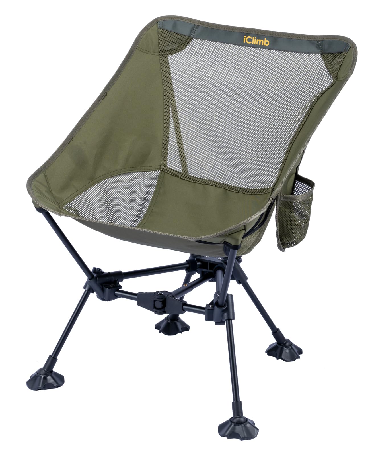 iClimb Ultralight Compact Camping Folding Beach Chair with Anti-Sinking Large Feet and Back Support Webbing (Green - Triangular 