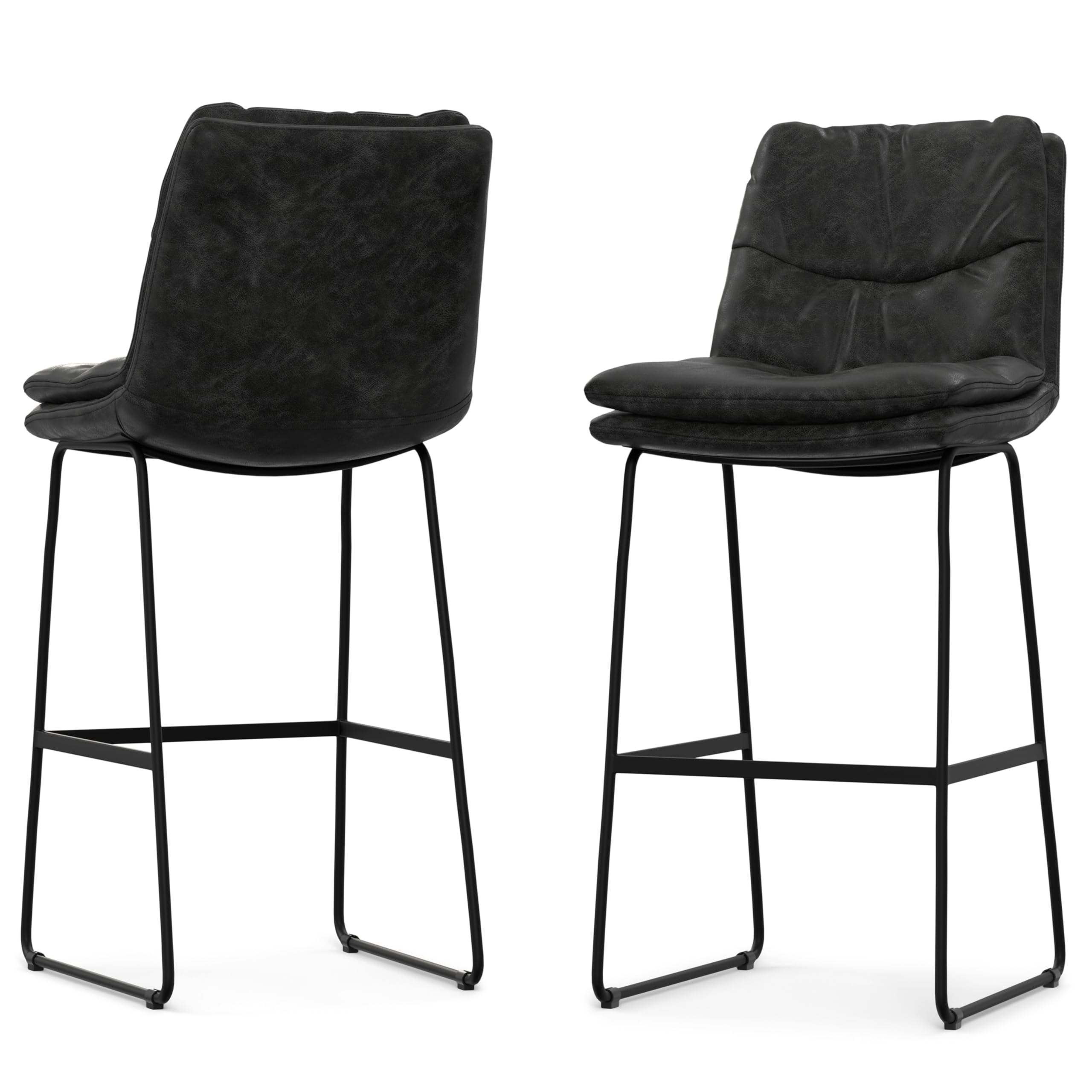 SIMPLIHOME Danika Mid Century Modern Bar Stool (Set of 2) in Distressed Charcoal Grey Vegan Faux Leather for The Dining Room and