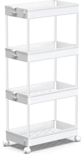 SPACEKEEPER Storage Cart, 4-Tier Mobile Shelving Unit, Bathroom Rolling Cart Utility Storage Organizer Shelf for Kitchen Living 