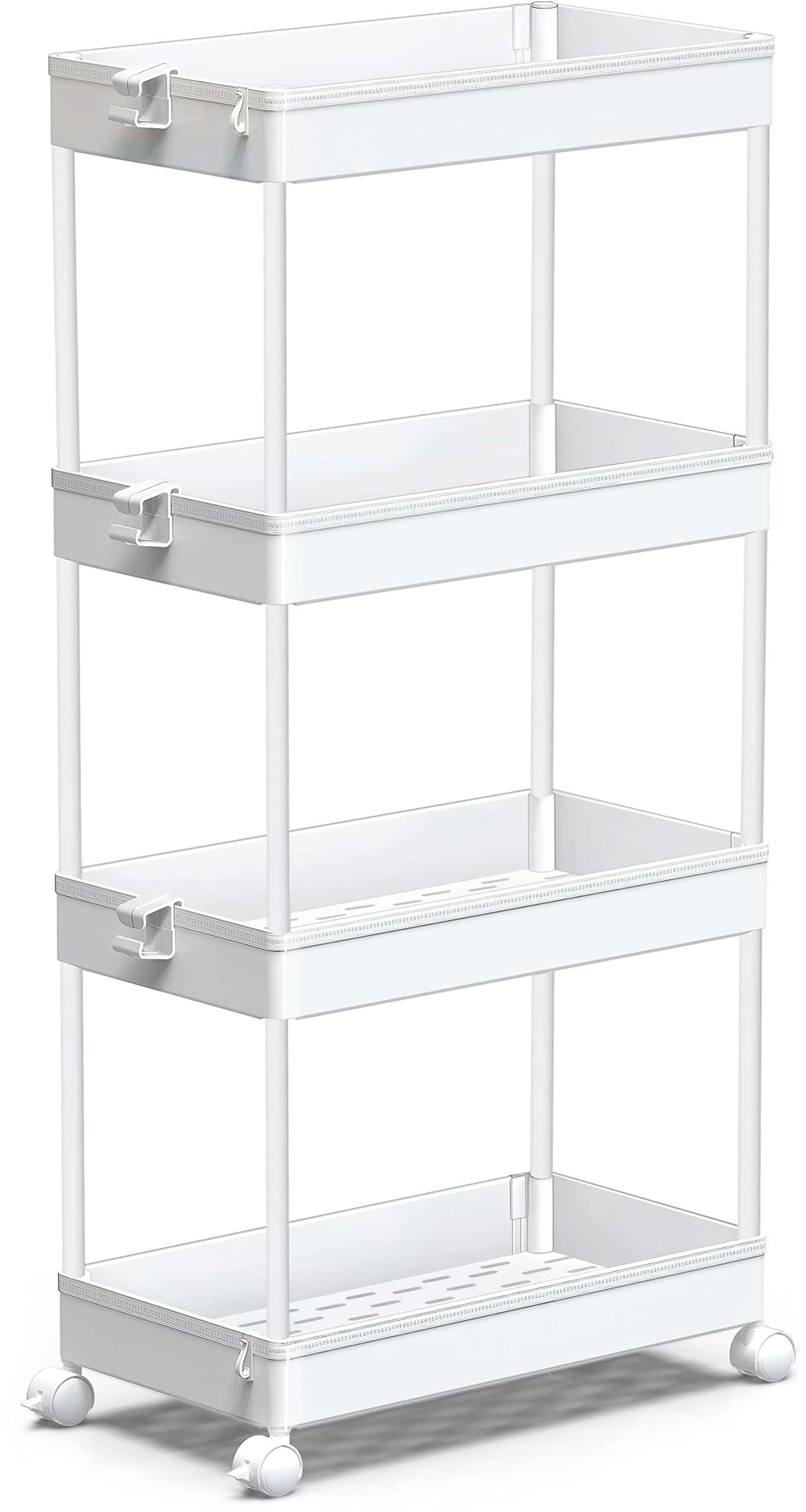 SPACEKEEPER Storage Cart, 4-Tier Mobile Shelving Unit, Bathroom Rolling Cart Utility Storage Organizer Shelf for Kitchen Living 