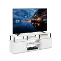 Furinno Jensen Entertainment Center Stand for TV up to 70 Inch, Plastic Pole, Solid White/Black