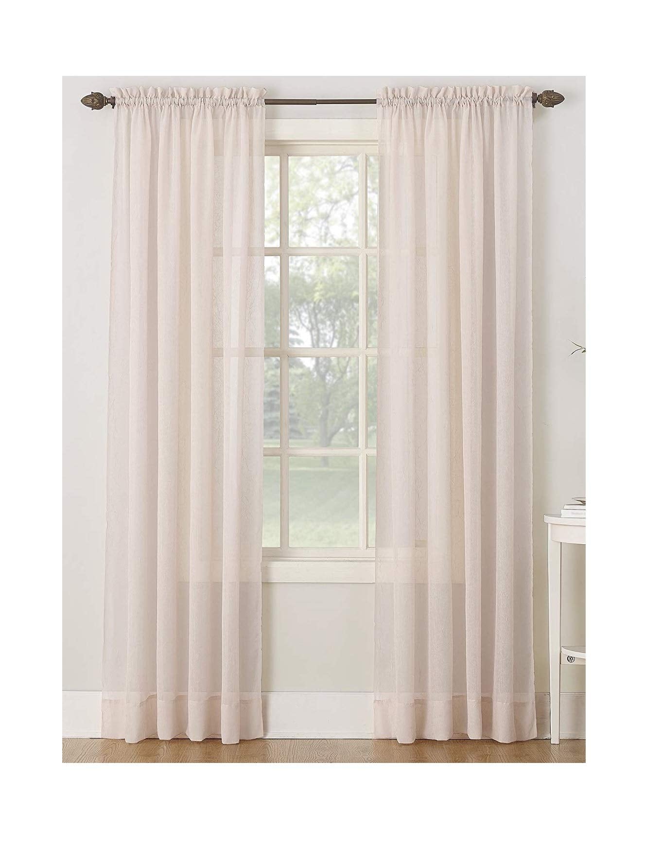 No. 918 Erica Crushed Sheer Voile Rod Pocket Curtain Panel, 51 x 63, Whisper Pink