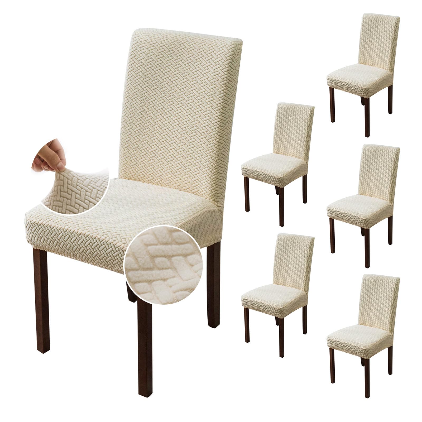 Chair Covers for Dining Room Chair Covers Dining Chair Slipcovers Stretch Kitchen Parsons Chair Covers (Beige, 6 PCS)