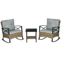 Outsunny 3 Piece Patio Rocking Chair Set, Outdoor Wicker Bistro Set with 2 Cushioned Porch Rockers and 2 Tier Coffee Table for G