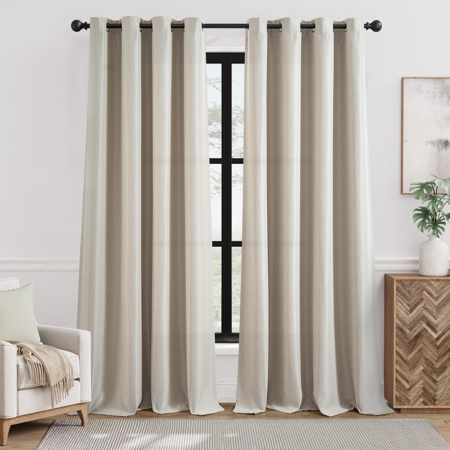 jinchan Blackout Curtains for Living Room 96 Inch Long, Linen Textured Black Out Curtains 2 Panels With Grommet for Bedroom Wind