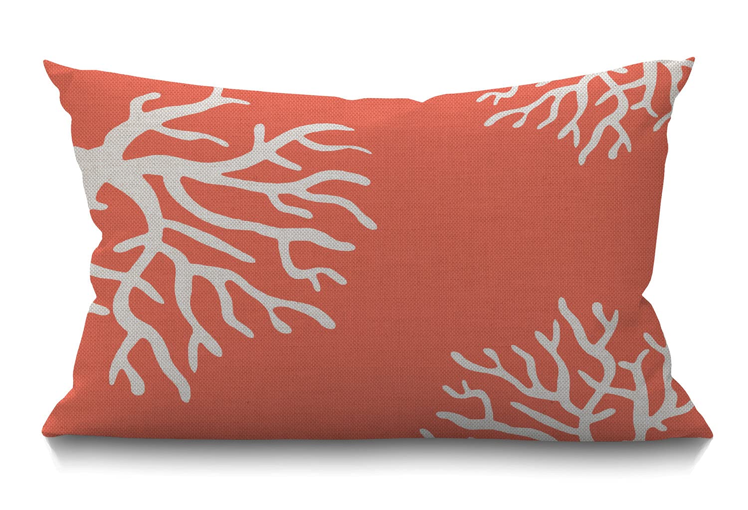 Smooffly Beach Coral Farmhouse Oblong Rectangle Throw Pillow Case Pretty Ocean Coral Pink Branch Reef Nature Red White Cotton Li