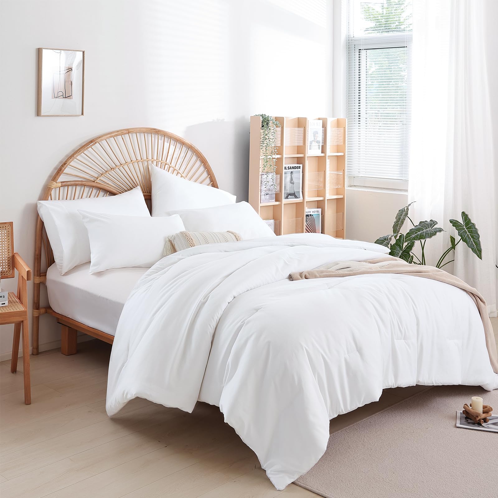 weigelia Twin Comforter Set White Comforter 2 Pieces Boho Solid Color Bedding Comforter Set for All Season Soft Lightweight Micr