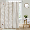 DOSLY ID  ES Taupe and Beige Stripe Patchwork Cotton Tassel Shower Curtain for Bathroom,Farmhouse,Country Rustic and Cute Style,
