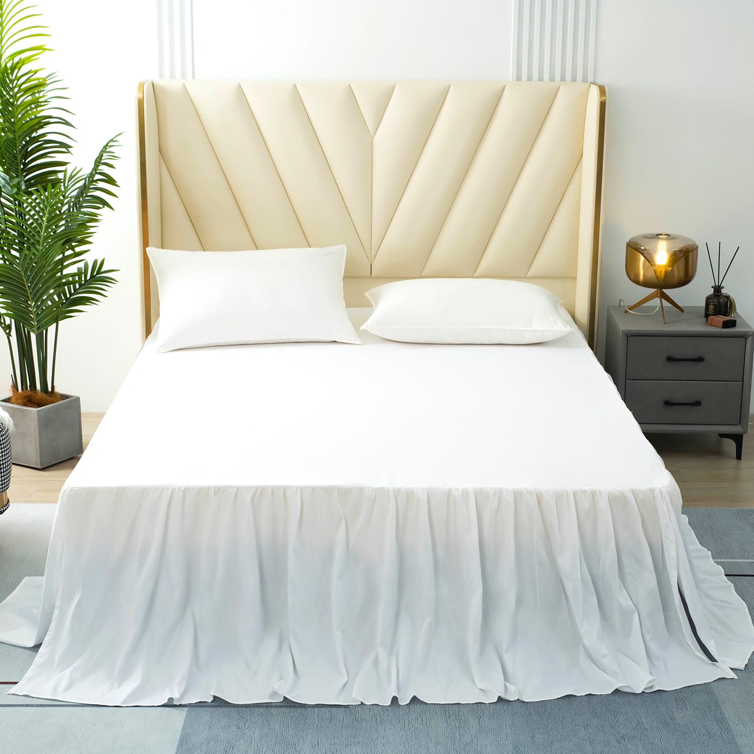 White Bed Skirt Twin Size Ruffled Bed Skirt with Split Corners, Twin Bed Skirt 22 Inch Drop, Twin Size Bed Skirt White for Ruffl