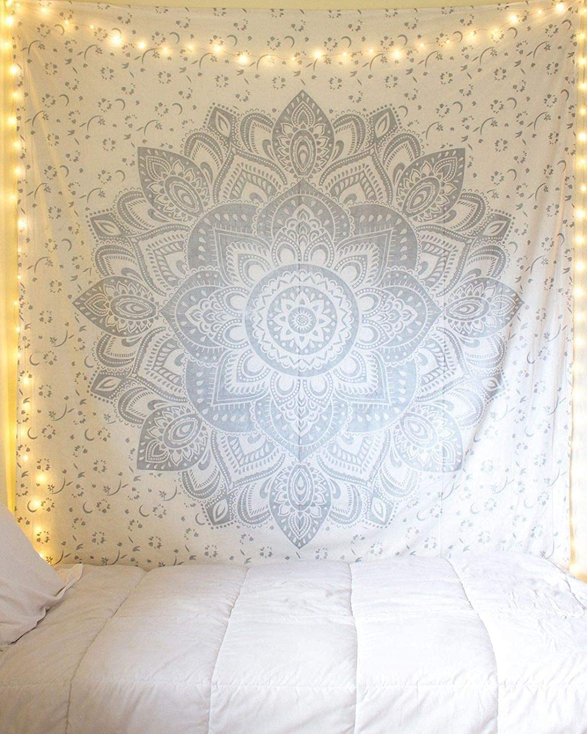 raajsee Glittering Silver Grey Tapestry Wall Hanging Mandala-Bohemian Room Decor-Indian Cotton Throw Hippie Tapestries -Boho Bed