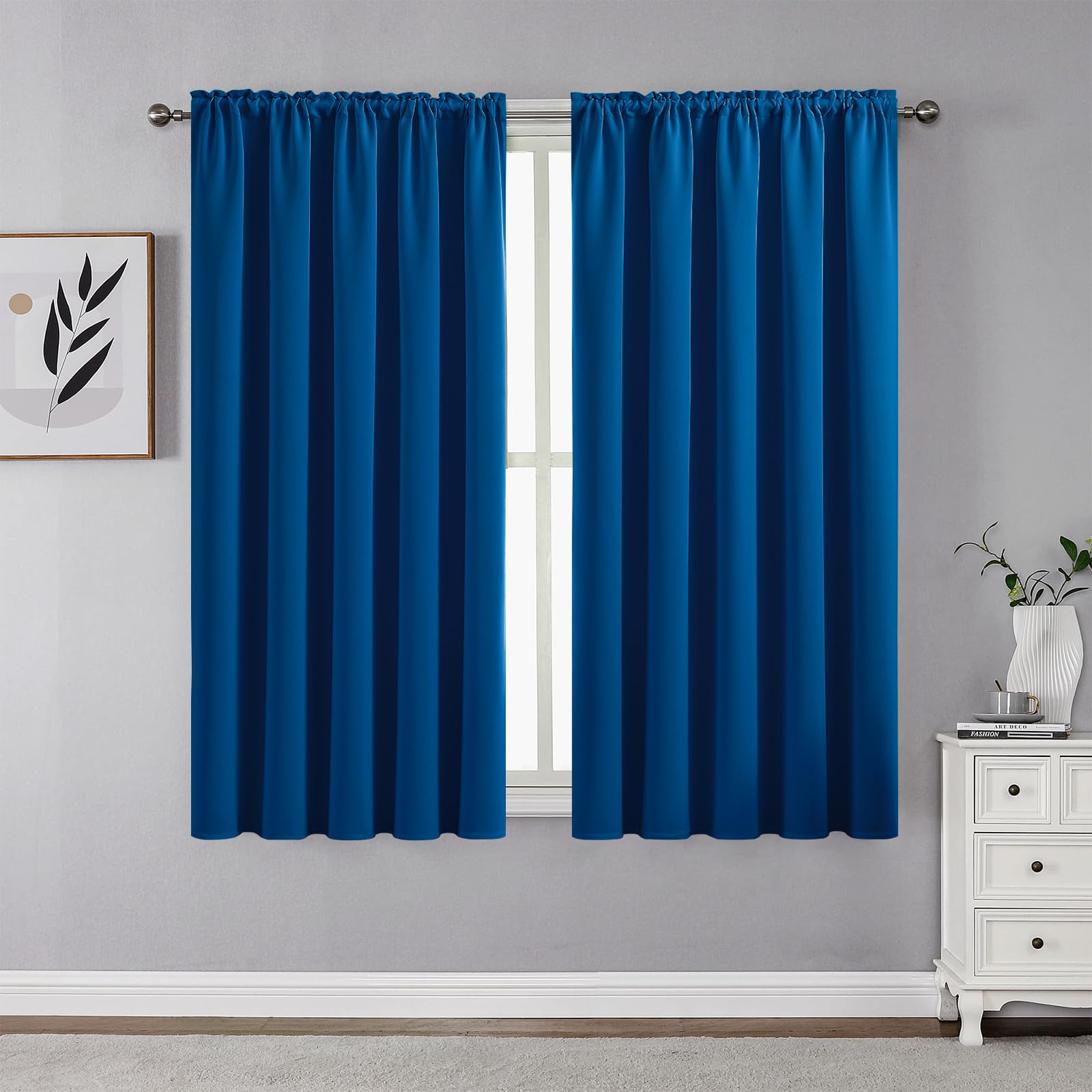CUCRAF Royal Blue Blackout Curtains 45 inch Length 2 Panels Set, Rod Pocket Room Darkening Drapes for Bedroom Living Room, Insul