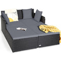 Tangkula Outdoor Rattan Daybed, Wicker Furniture with Spacious Seat, Upholstered Cushion & High-Resilience Sponge, Patio Sofa Se