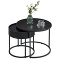VASAGLE Round Coffee Tables, Set of 2 Nesting Tables, Modern Round Side Tables with Hidden Storage and Top Tray, for Living Room