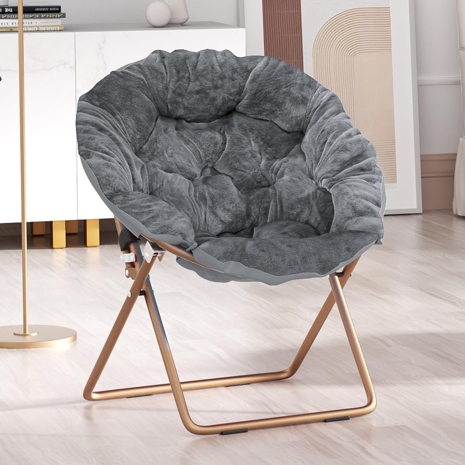 SFIHOME Foldable Oversized Moon Chair, Large Soft Lazy Cozy Comfortable Faux Fur Round Saucer Moon Chair for Teens and Adults, G