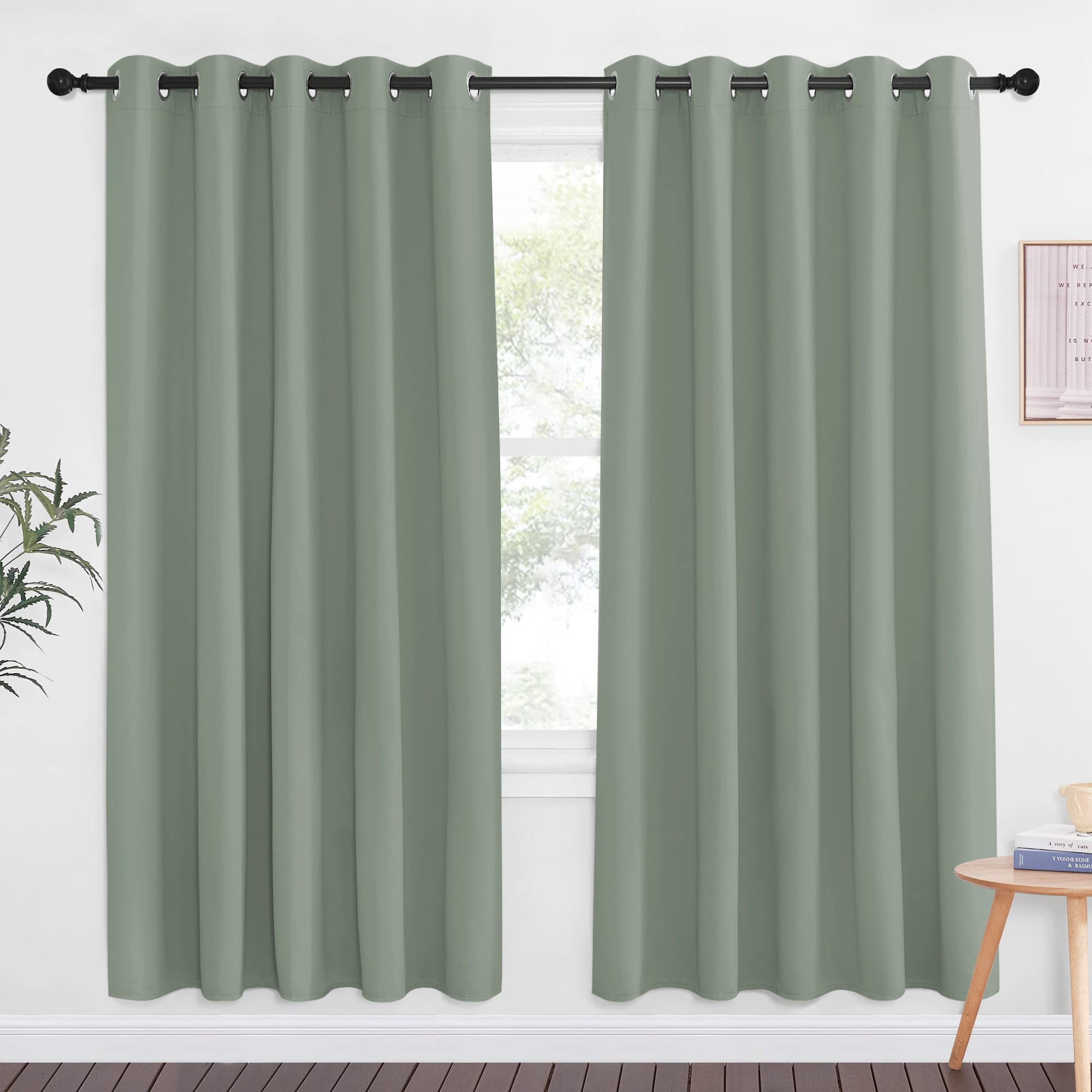 NICETOWN Sage Green Blackout Curtains & Drapes for Bedroom - Room Darkening Energy Saving Thermal Insulated Grommet Voice Reduci