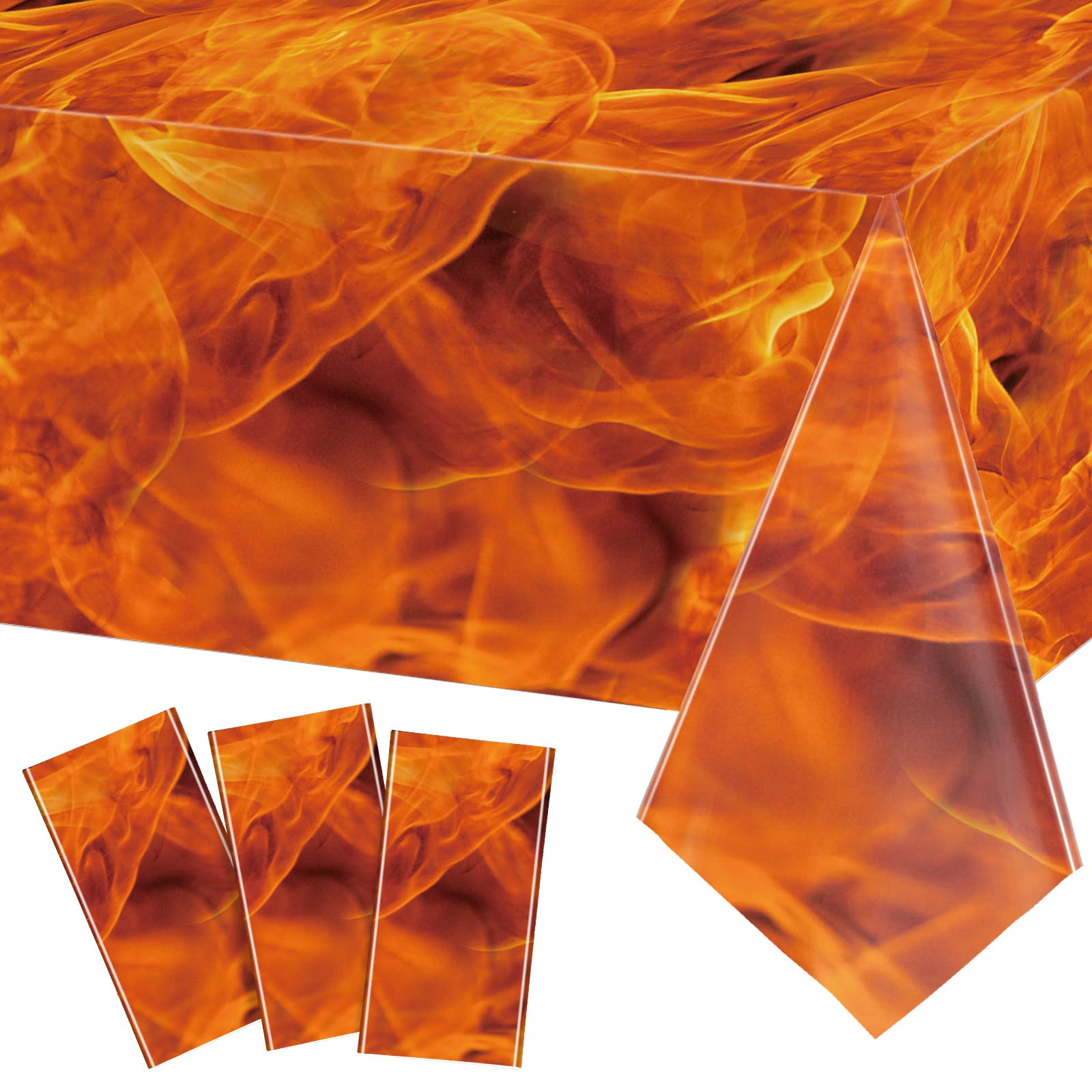 Tiamon 3 Packs Fire Tablecloths Flame Plastic Table Covers Fire Flame Rectangle Disposable Tablecloths Decorations for Picnic Ho