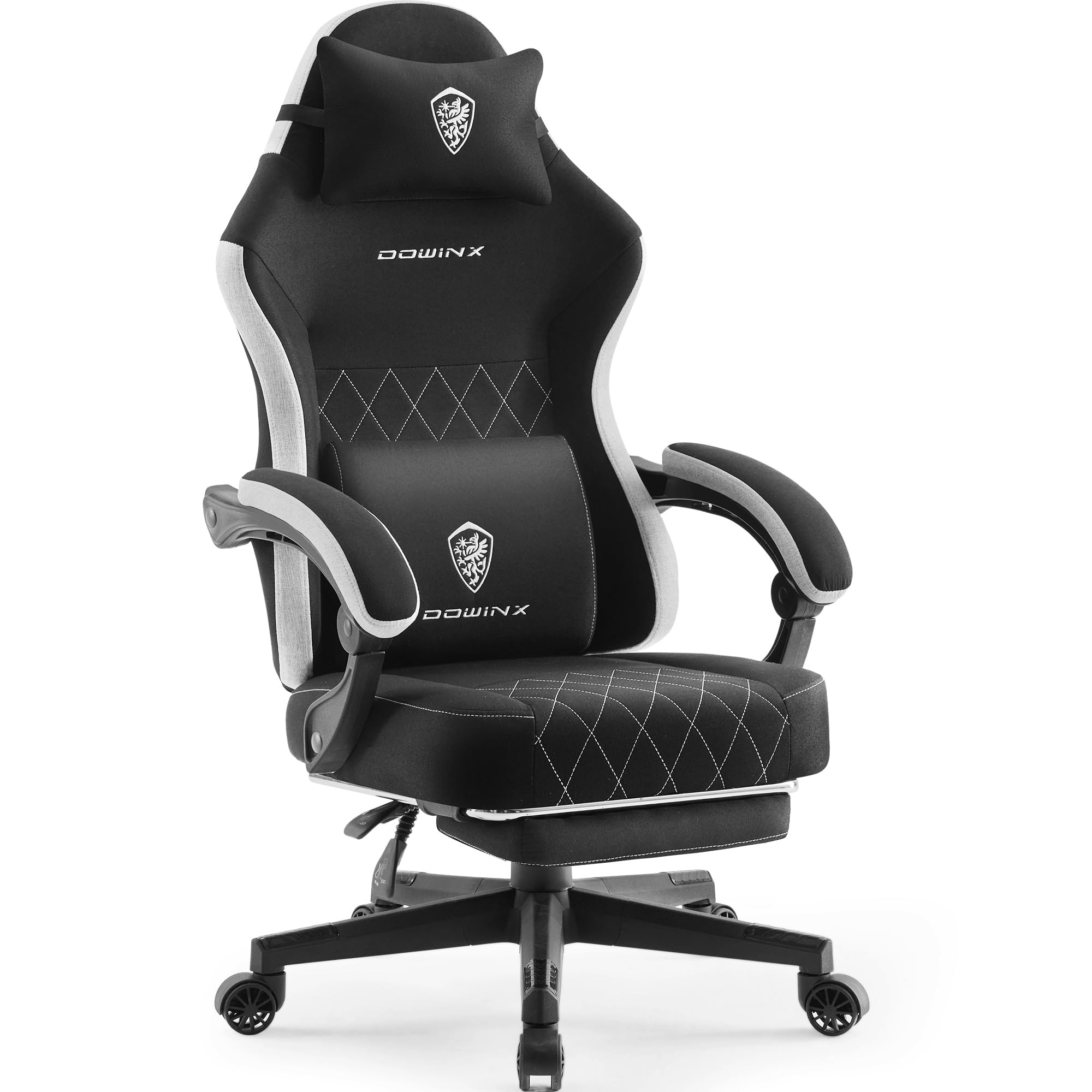 Dowinx Gaming Chair Fabric with Pocket Spring Cushion, High Back Ergonomic Computer Chair with Footrest for Adults, Massage Lumb