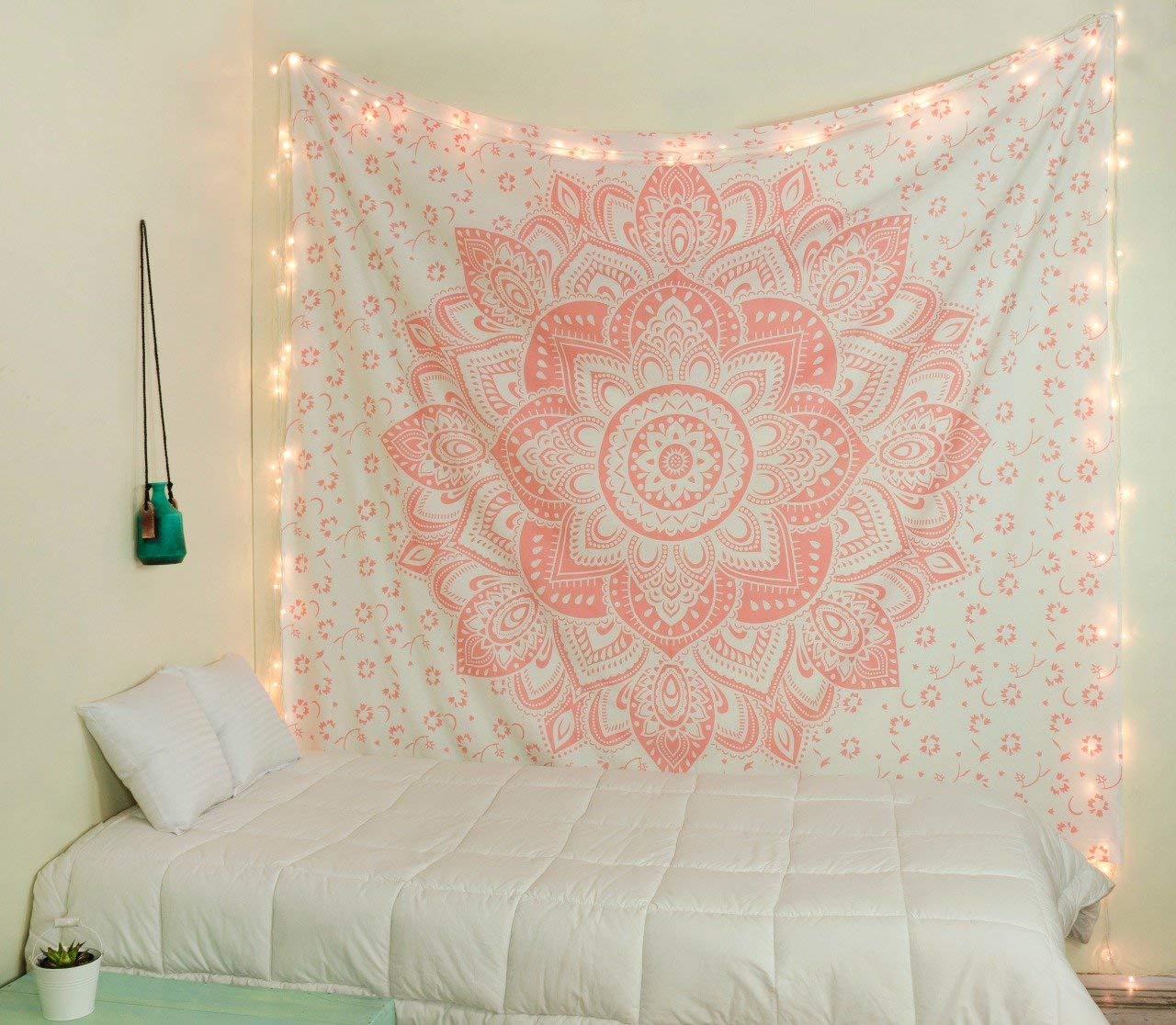 raajsee Glittering Rose Gold Pink Tapestry Wall Hanging Mandala-Bohemian Room Decor-Indian Cotton Throw Hippie Tapestries -Boho 