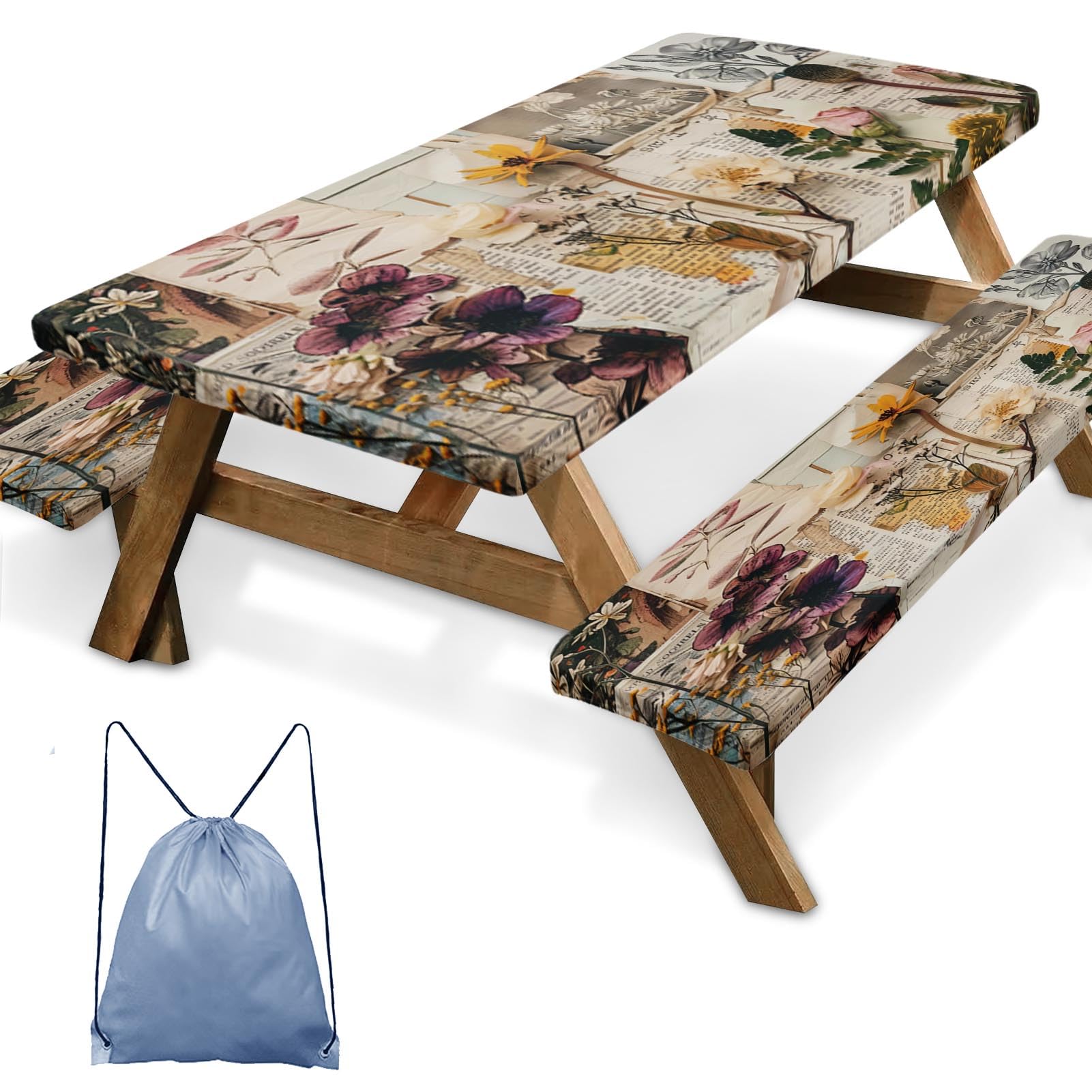 Britown Picnic Table Cover with Bench Covers Elastic Edges, Botanical Camper Fitted Table Cover, Outdoor Camping Essentials 72 I