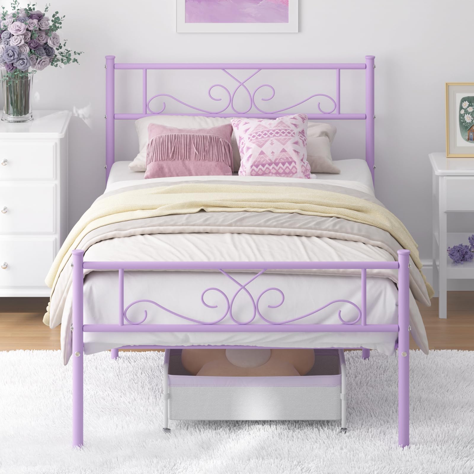 Weehom Twin Size Bed Frame with Headboard and Footboard Steel Slats Support Twin Metal Bed No Box Spring Needed Easy to Assembly
