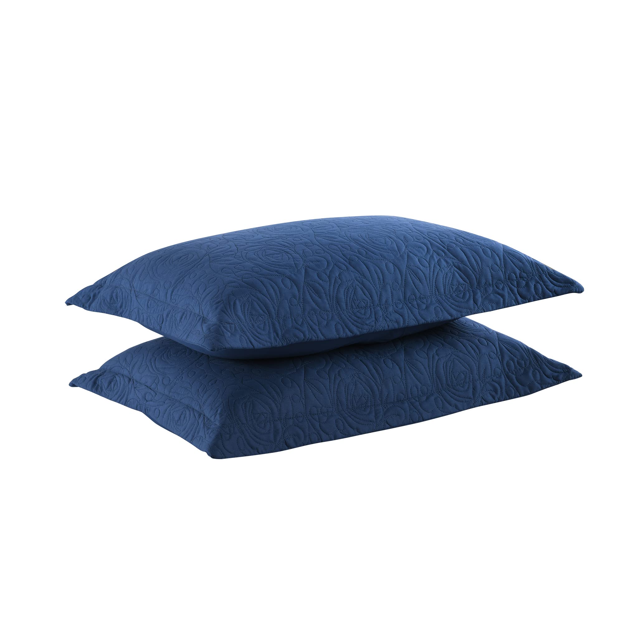 Marcielo 2-Piece Embroidered Pillow Shams, King Decorative Microfiber Pillow Shams Set, King Size (True Navy)