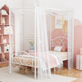 Weehom Twin Canopy Bed Frame with Headboard and Footboard Metal Four Posters Curtains Design Mattress Foundation Bed Platform Un