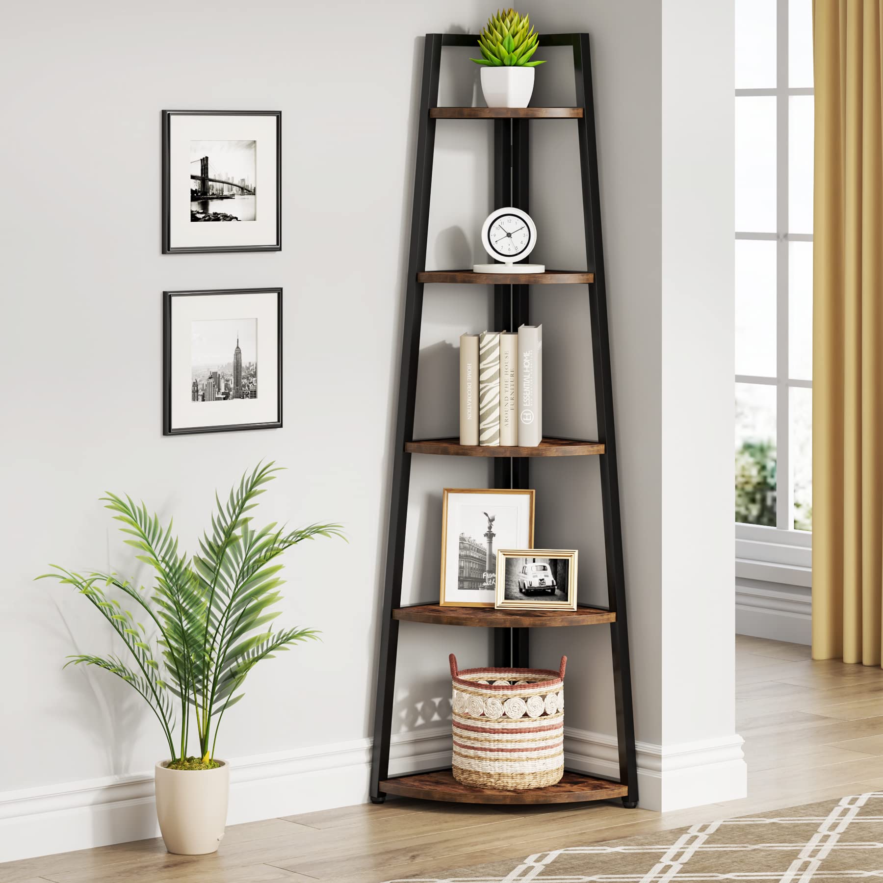 Tribesigns 5 Tier Corner Bookshelf and Bookcase, 70 inch Tall Corner Shelves Standing Shelving Unit Indoor Plant Stand for Livin