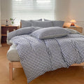 NSNLGSGC Navy Gingham Duvet Cover Set Queen, Dark Blue Grid Simple Geometric Square Pattern Comforter Cover,Soft Plaid Washed Mi