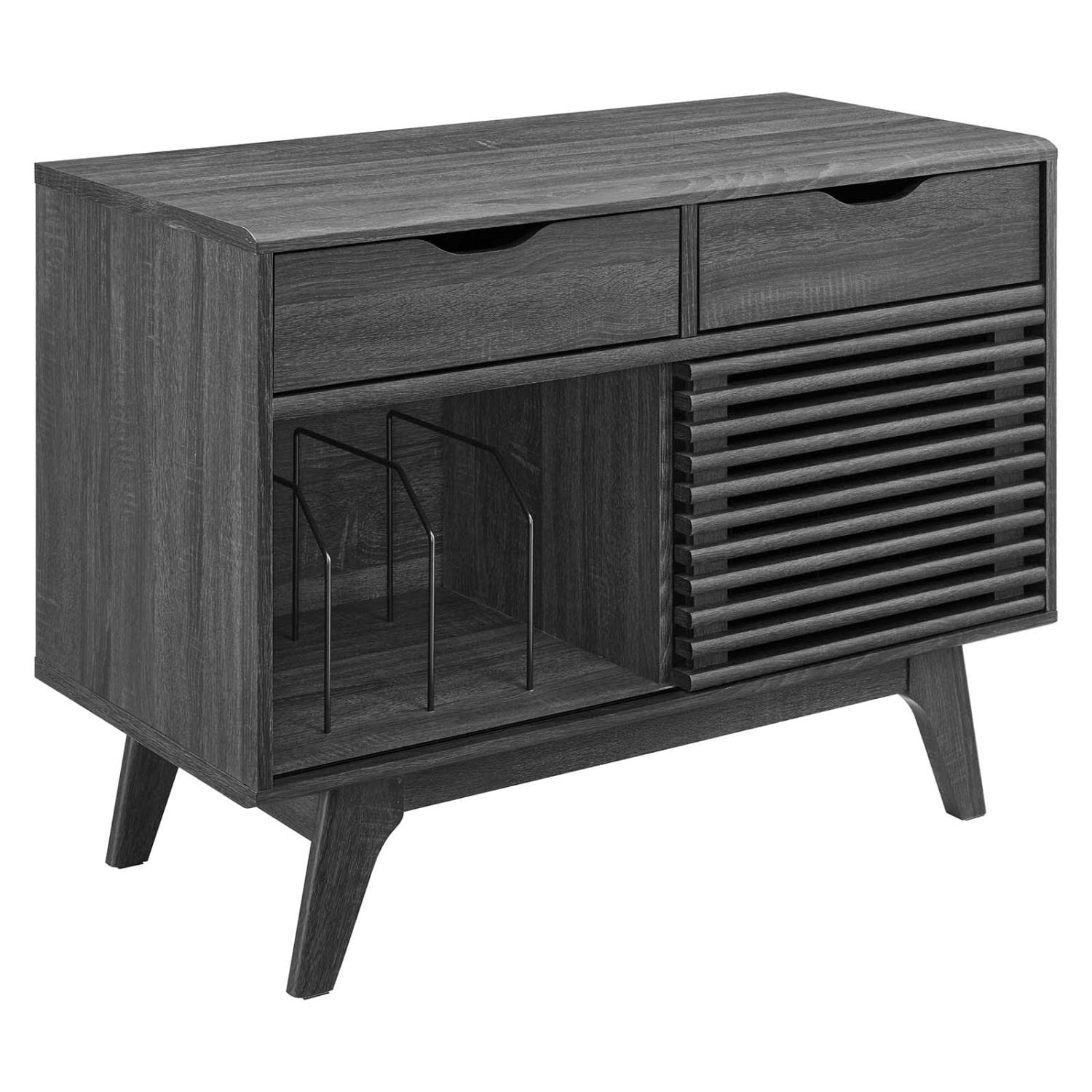 Modway Render Wood & Vinyl Record Display Stand with 2 Drawers in Charcoal