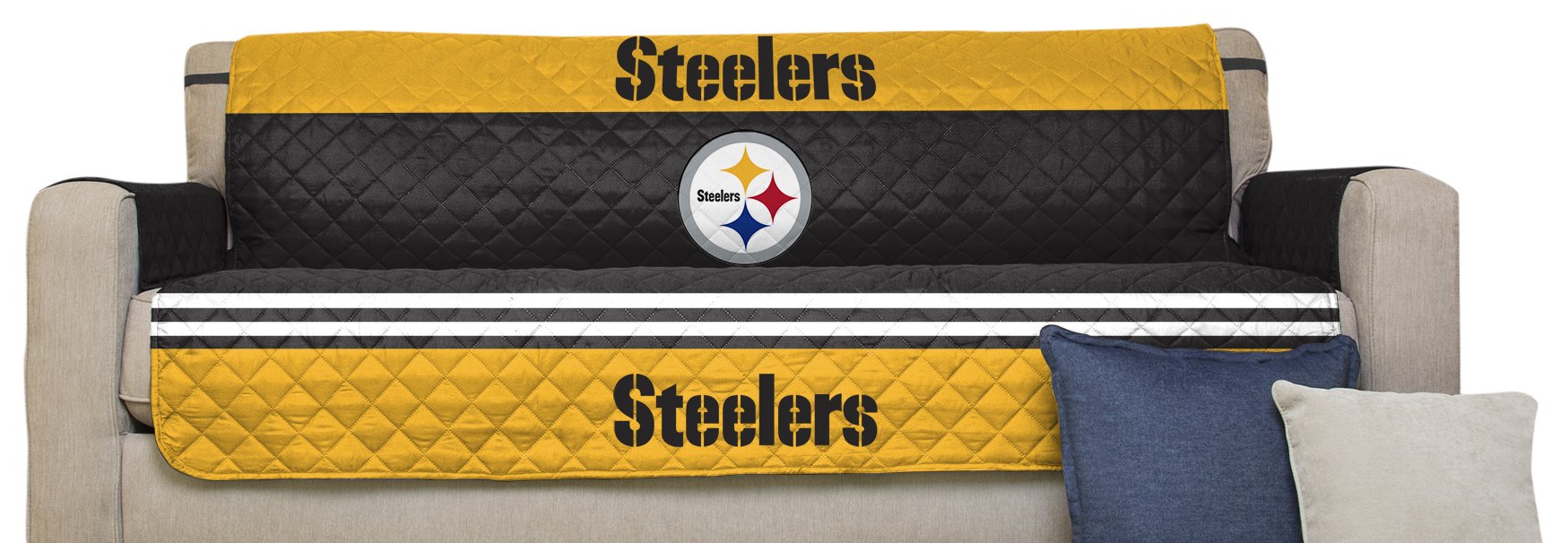 Pegasus Sports NFL Pittsburgh Steelers Furniture Protector with Elastic Straps, Sofa, Black