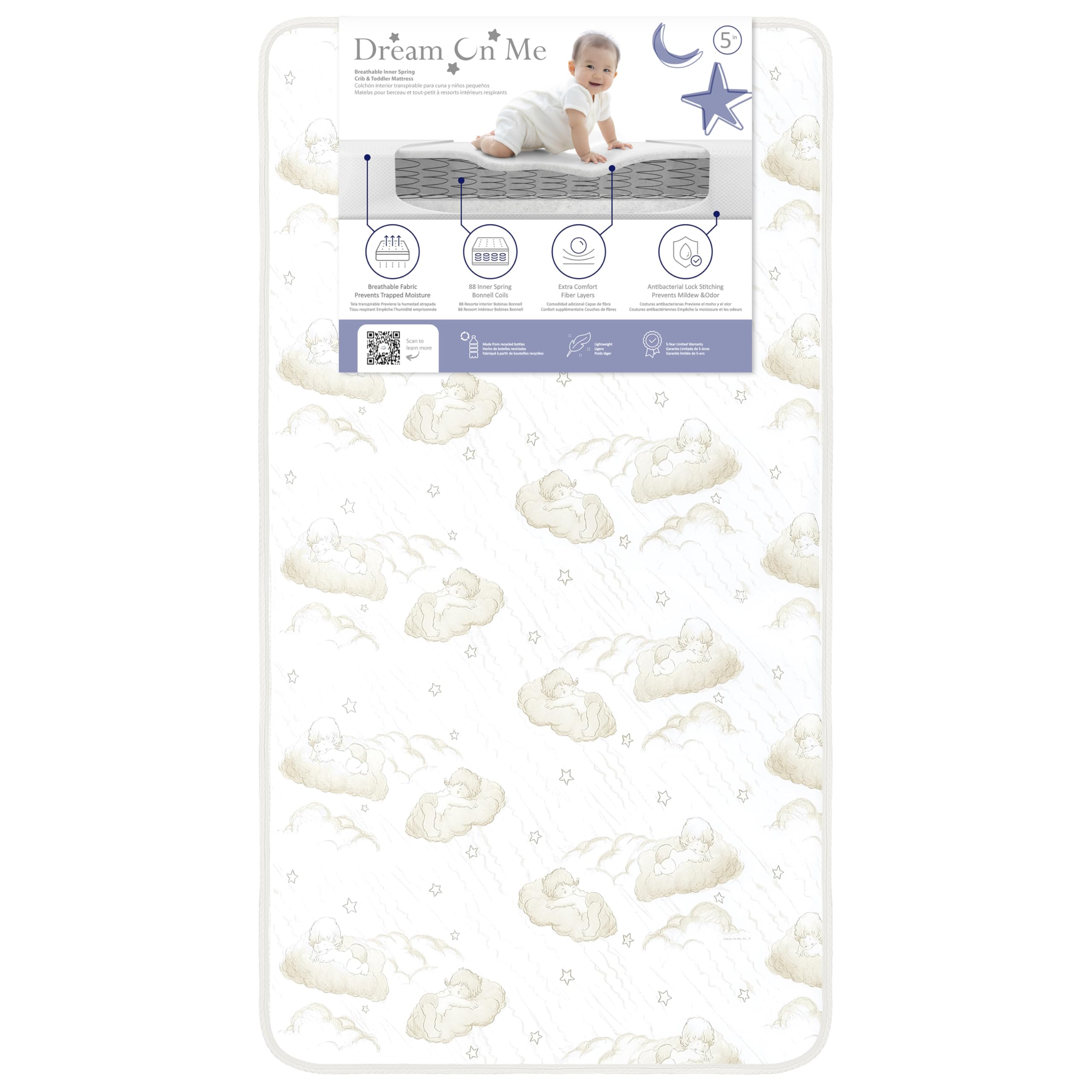 Dream On Me Twilight 5    2-in-1 Breathable Spring Coil Crib and Toddler Bed Mattress Firm, Plush with Reversible Design I Green