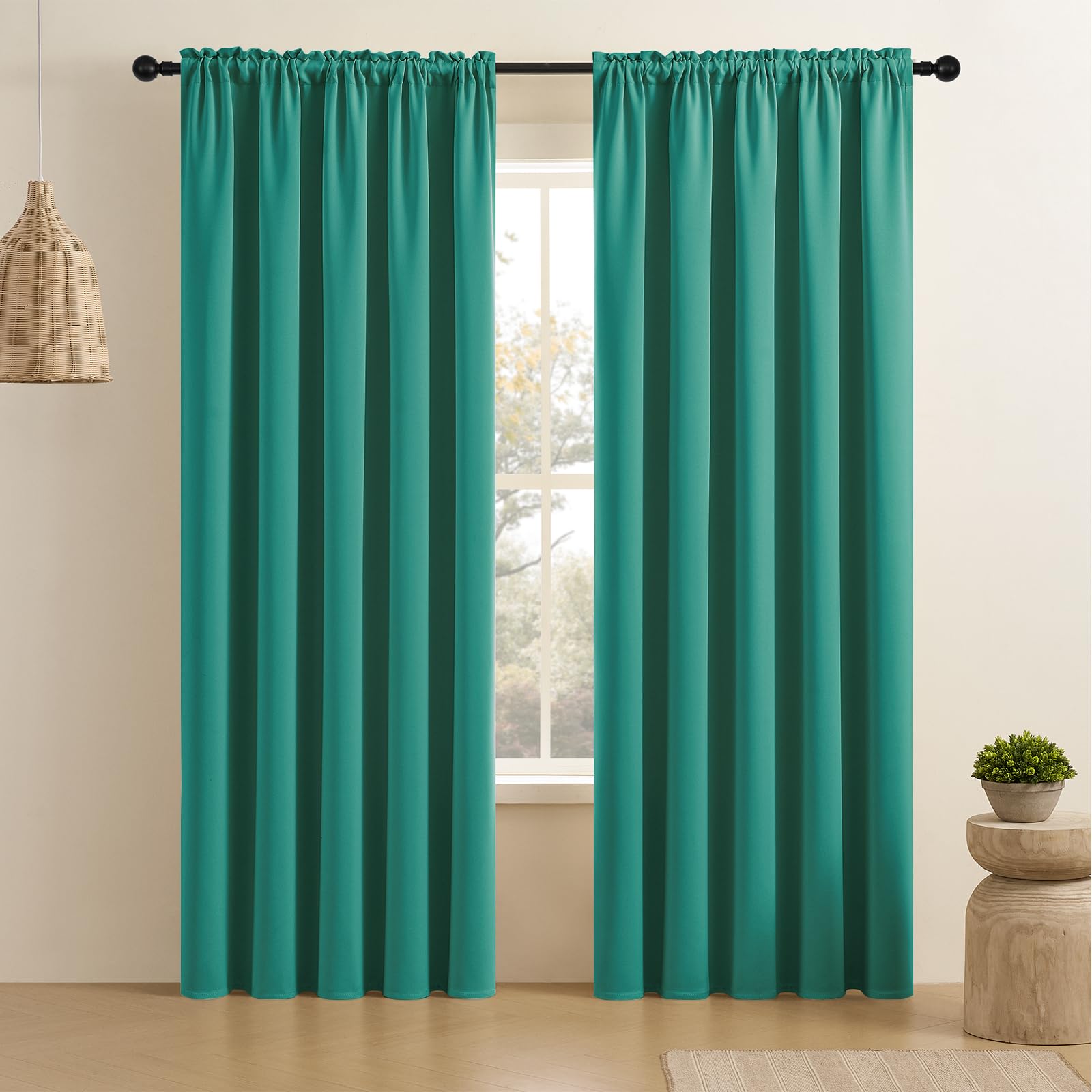 CUCRAF Turquoise Blackout Curtains 96 inch Length 2 Panels Set, Rod Pocket Room Darkening Drapes for Bedroom Living Room, Insula
