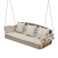 HOMREST 3-Person Wicker Porch Swing with 1.5 Upgraded Cup Holder, 55in Patio Hanging Swing Bench Chair with Cushions 900lbs Capa