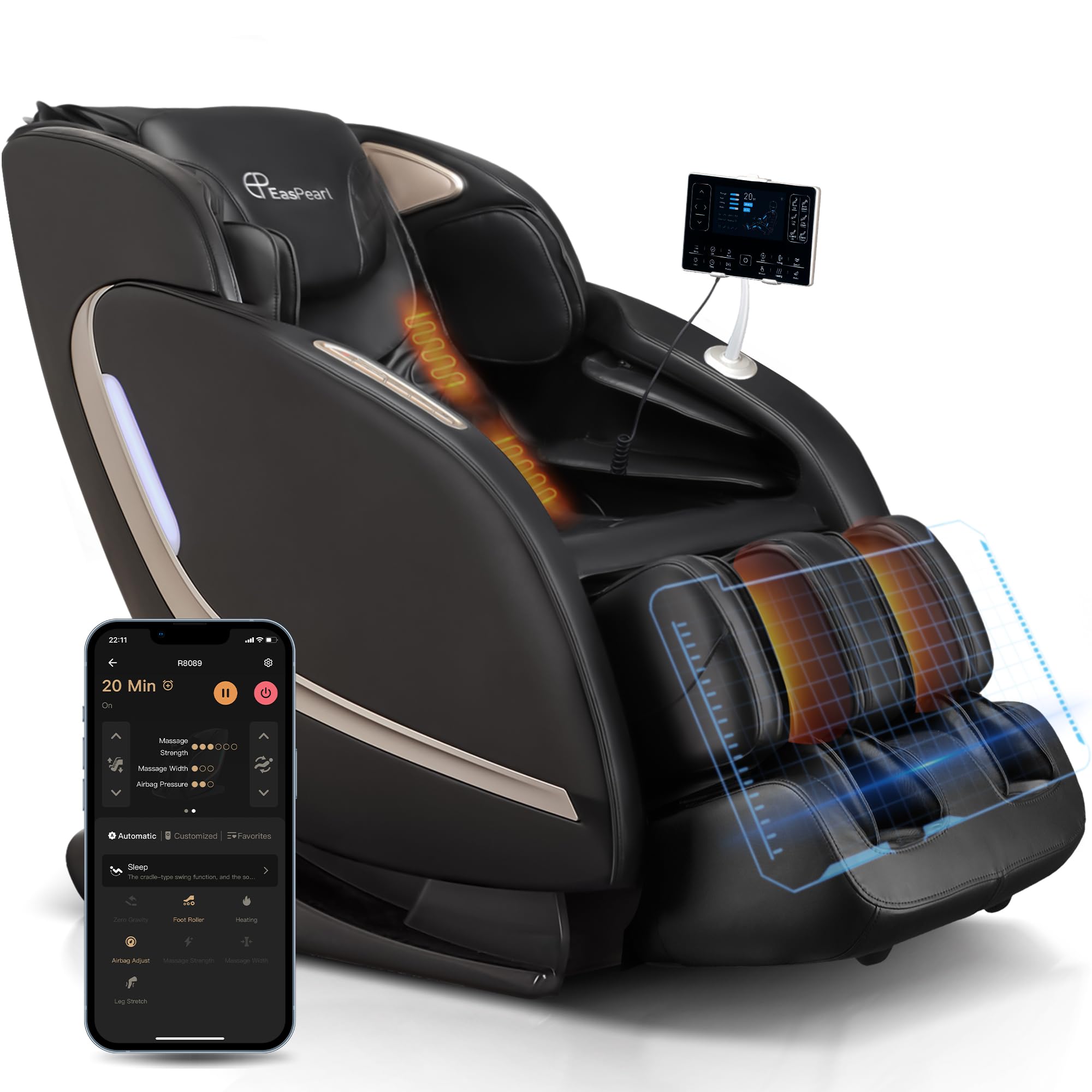 EASPEARL 2025 Massage Chair, 4D Full Body Zero Gravity Massage Chairs with APP, SL Track Shiatsu Stretch Massage Recliner Chair 