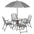 Outsunny 6 Piece Patio Dining Set for 4 with Umbrella, Outdoor Table and Chairs with 4 Folding Dining Chairs & Round Glass Table