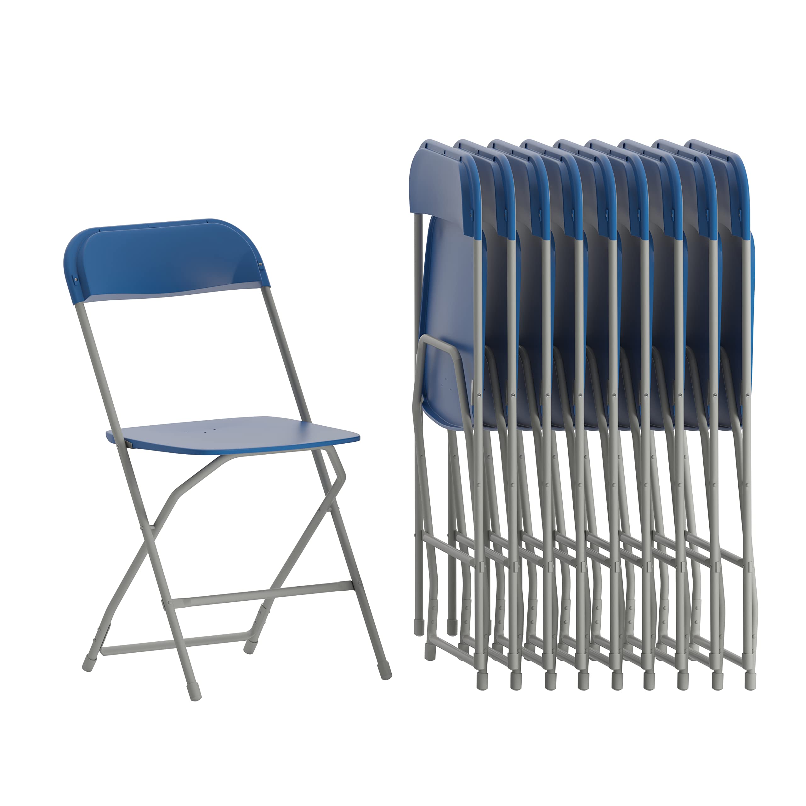 Flash Furniture Hercules Series Plastic Folding Chairs for Parties and Weddings, Stackable Commercial Event Seats, Set of 10, Bl