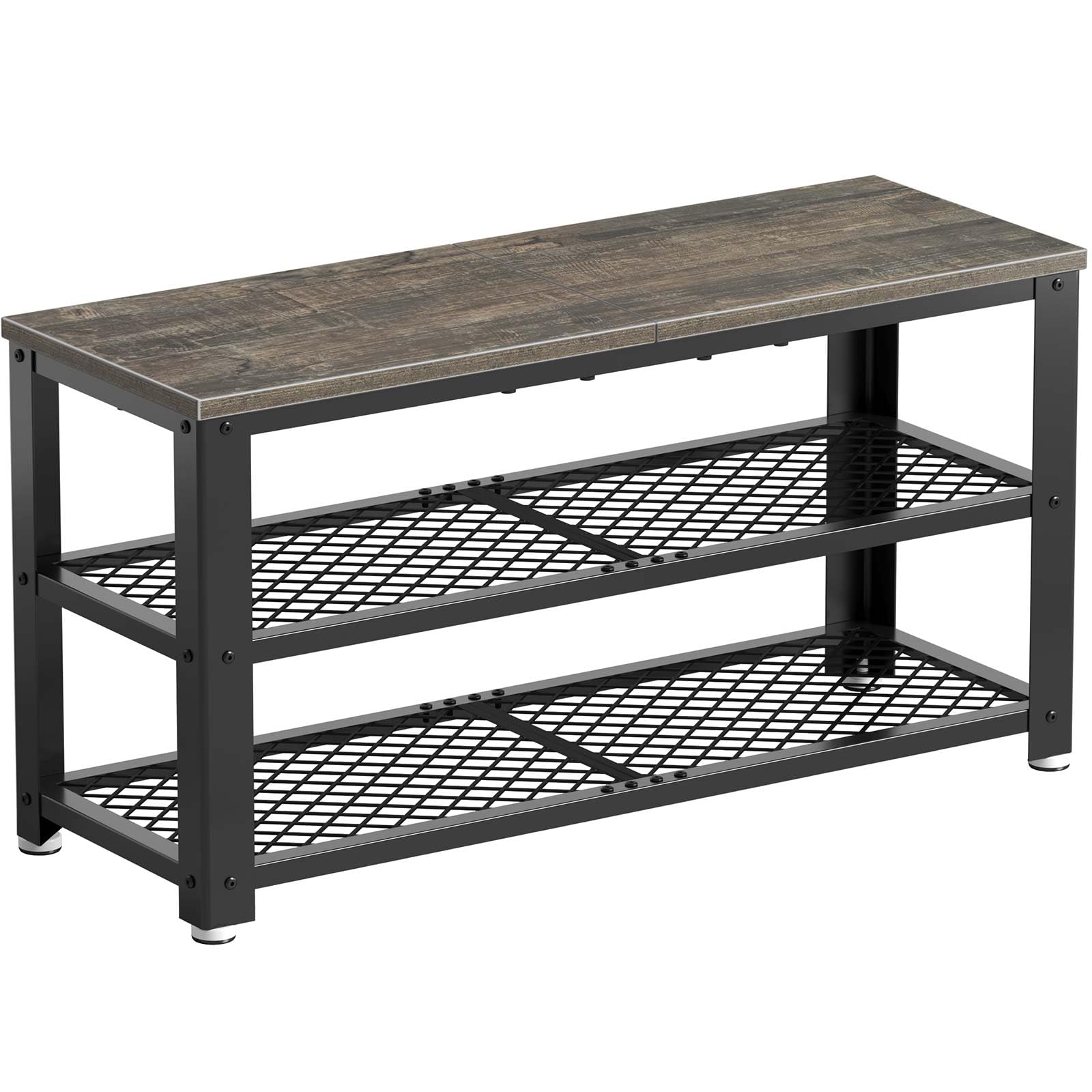 Rolanstar Shoe Bench, 3-Tier Shoe Rack, 40    Storage Entry Bench with Mesh Shelves Wood Seat, Rustic Foyer Bench for Hallway Fr