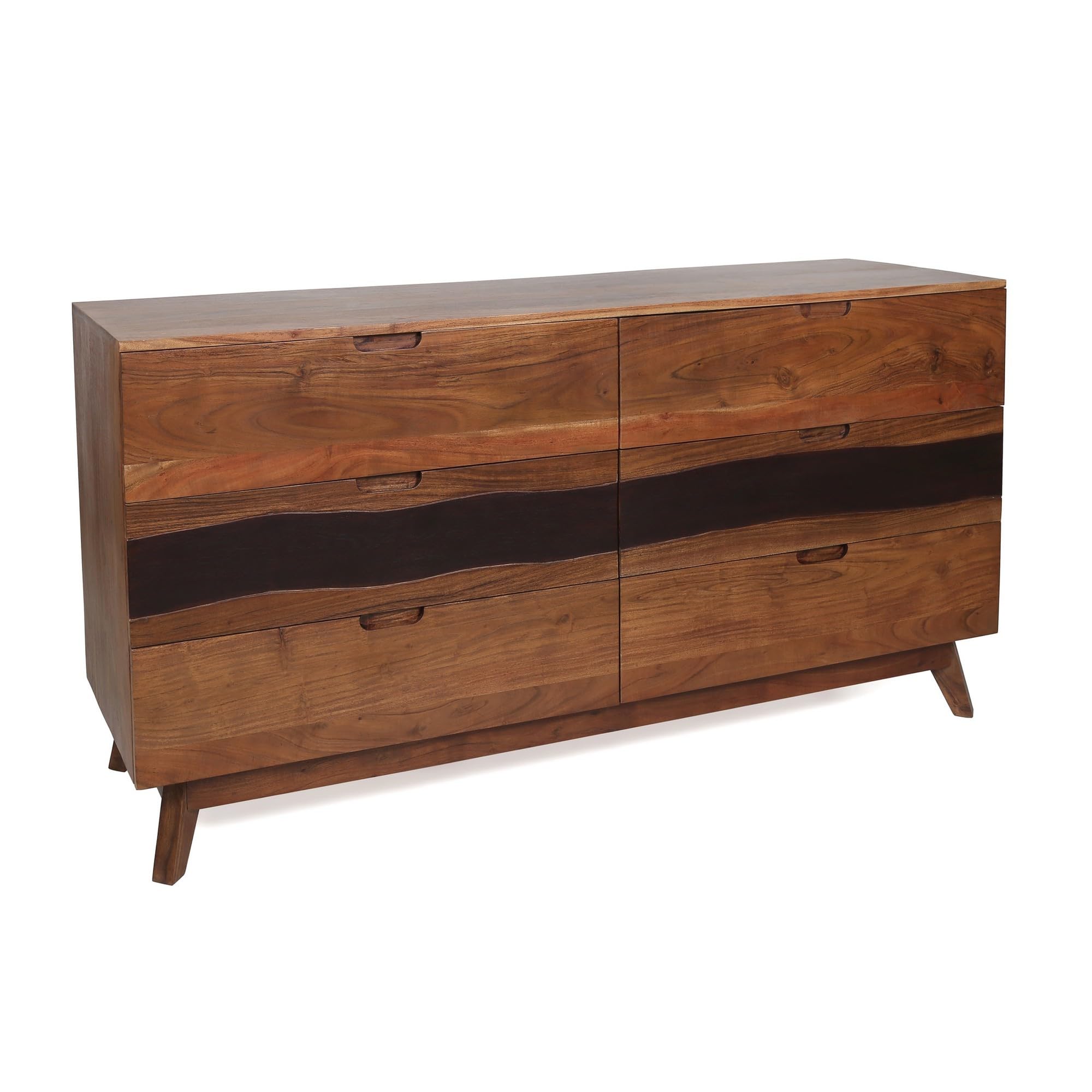 Benjara BM285077 59 in. Acacia Wood 6 Spacious Drawers Hedy Long Dresser - Brown Finish