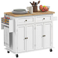 HOMCOM Kitchen Island on Wheels, Rolling Cart with Rubberwood Top, Spice Rack, Towel Rack and Drawers for Dining Room, Distresse