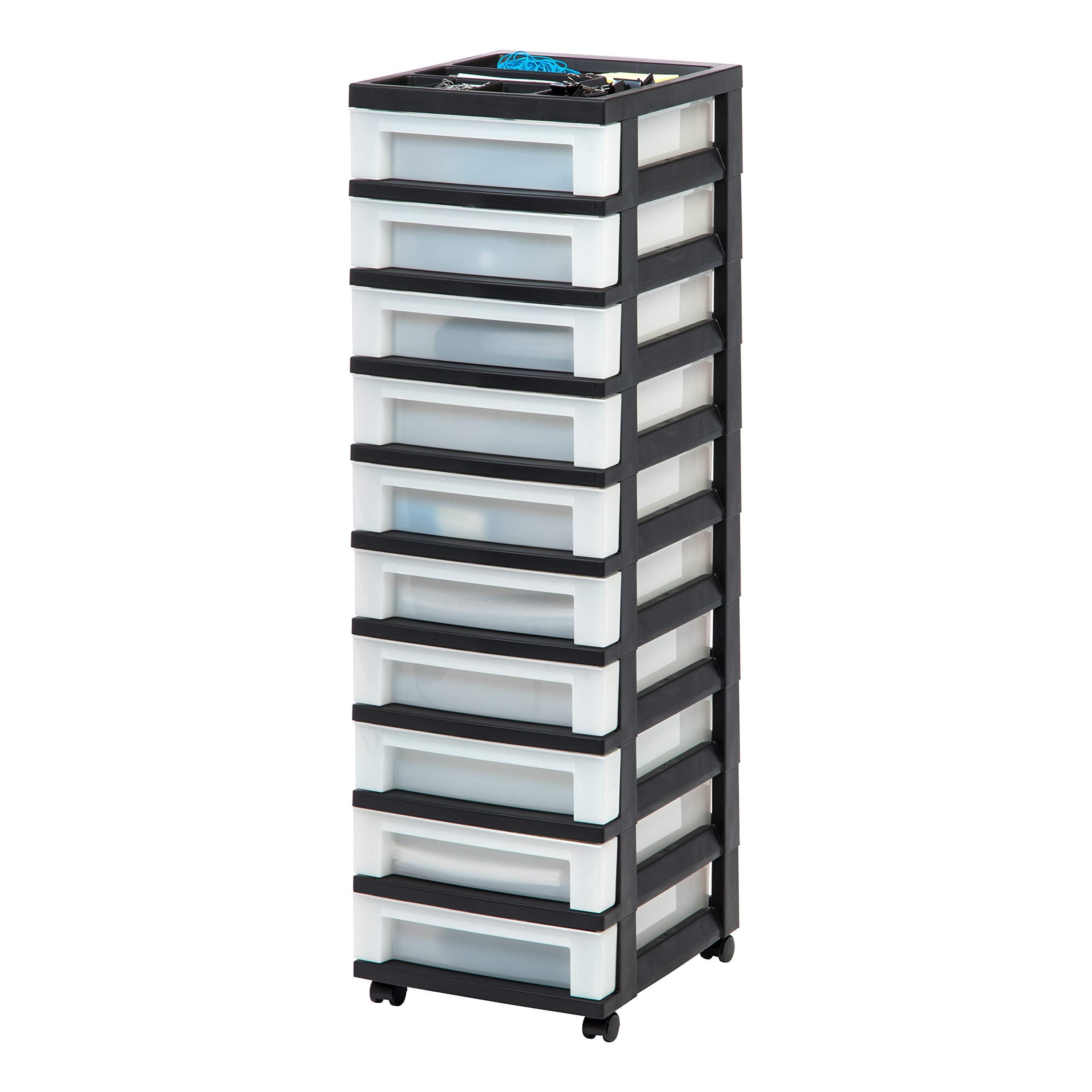 IRIS USA Plastic Drawer Storage Organizer Rolling Cart, with Wheels Casters, 10-Drawers, for Classroom Art Craft Supplies Dresse