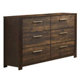 Benjara 58 Inches 6 Drawer Wooden Dresser with Grains, Brown
